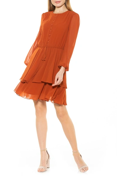 Shop Alexia Admor Balia Dropped Waist Ruffle Dress In Red Rust