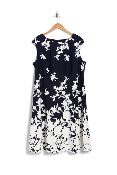 Shop London Times Floral Fit & Flare Dress In Navy/cream