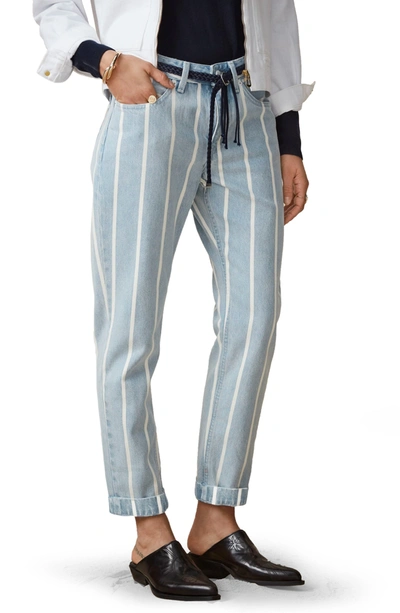 Shop Scotch & Soda Stripe Boyfriend Jeans & Belt In Indigo Stripe