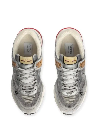 Shop Gucci Ultrapace Leather Sneakers In Silver