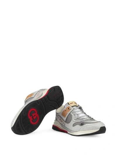 Shop Gucci Ultrapace Leather Sneakers In Silver