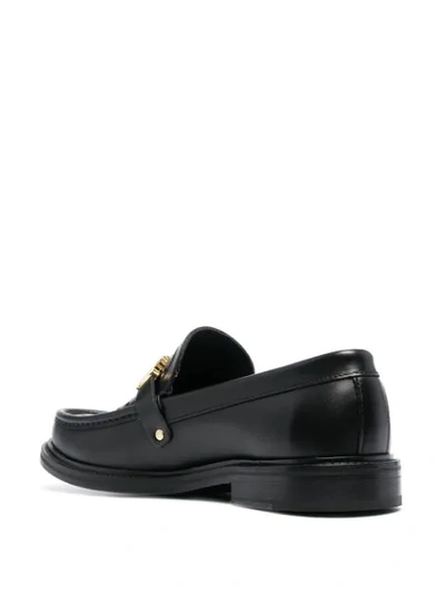 Shop Moschino Logo Plaque Perforated Loafers In Black