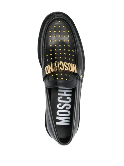 Shop Moschino Logo Plaque Perforated Loafers In Black