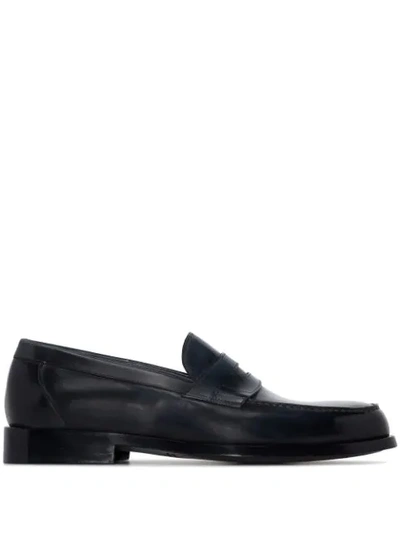 Shop Santoni Penny-slot Leather Loafers In Blue