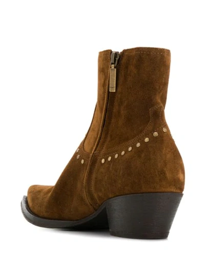 Shop Saint Laurent Lukas Stud Detail Ankle Boots In Brown