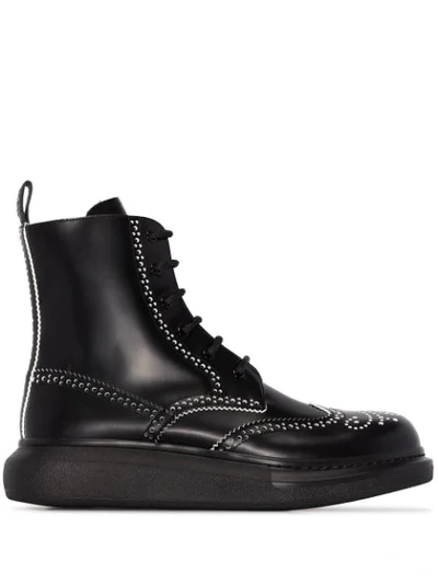 Shop Alexander Mcqueen Contrast-perforation Ankle Boots In Black