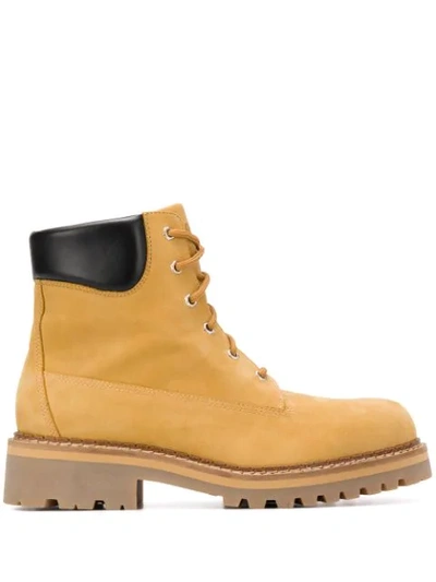 Shop Moschino Trekking Lace-up Boots In Yellow