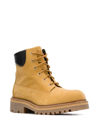 Shop Moschino Trekking Lace-up Boots In Yellow