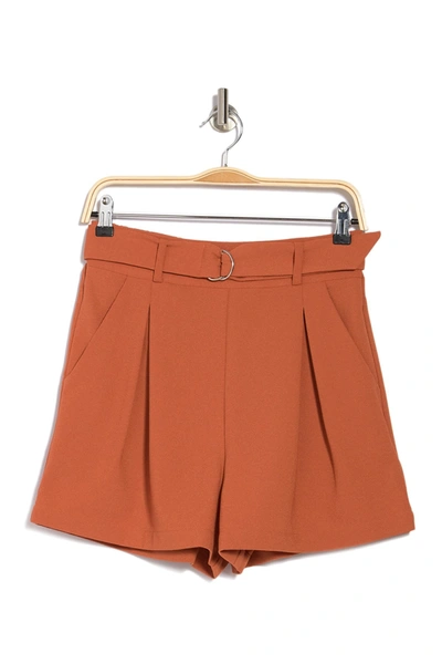 Shop Abound Belted High Waist Pleated Shorts In Rust Amber