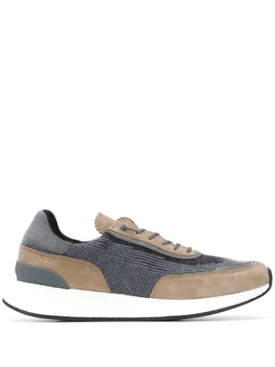 Shop Z Zegna Knit-panelled Sneakers In Grey