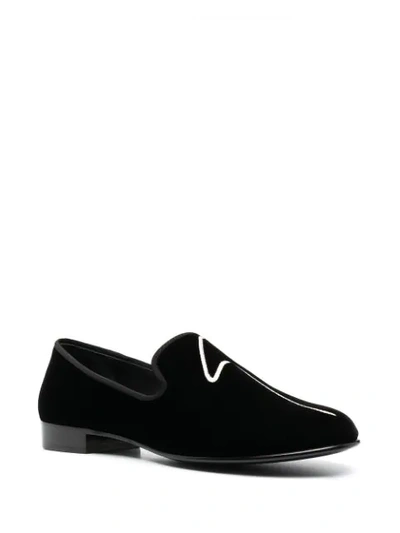 Shop Giuseppe Zanotti Velvet-effect Embroidered Loafers In Black