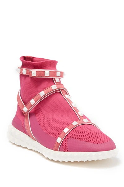 Shop Valentino Studded Cage Stretch Sneaker In Shadow Pink/bianco Ottico