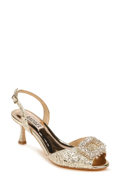 Shop Badgley Mischka Collection Gaela Sandal In Platino Glitter