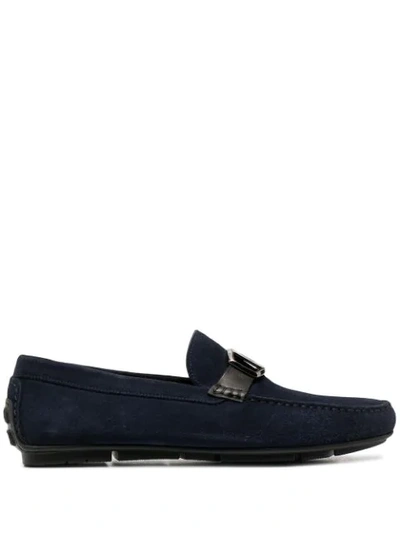 Shop Roberto Cavalli Rc Monogram Plaque Loafers In Blue