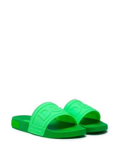 Shop Dolce & Gabbana Logo-embossed Slides In Green