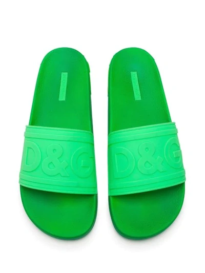 Shop Dolce & Gabbana Logo-embossed Slides In Green