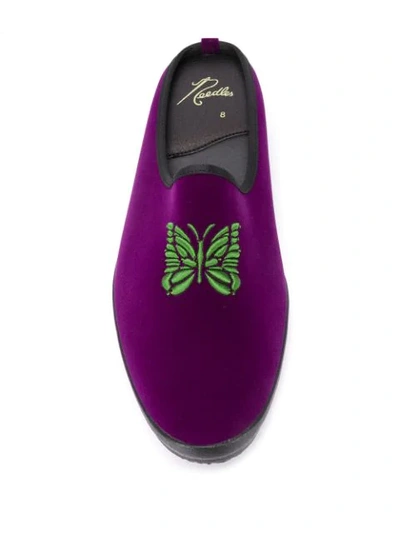 Shop Needles Butterfly Embroidered Mules In Purple
