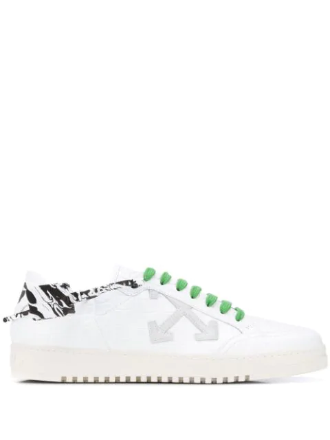 Off White Croc Embossed Leather Low Top, Off White Leather