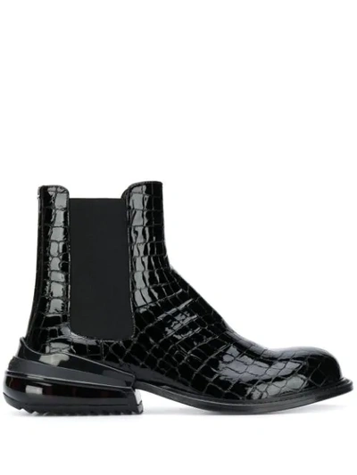Shop Maison Margiela Crocodile-effect Leather Boots In Black