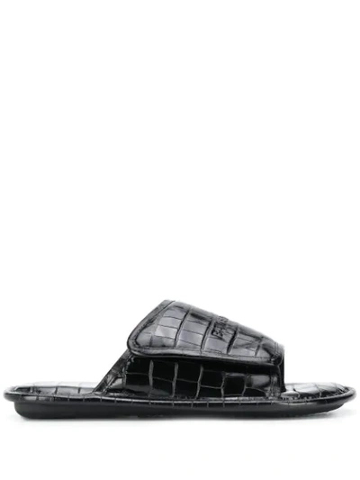 Shop Balenciaga Crocodile Effect Slides In Black