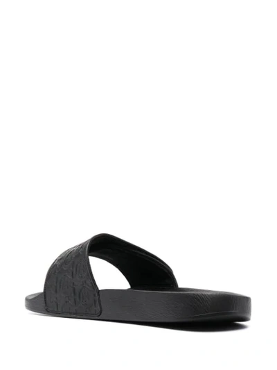 Shop Ferragamo Touch-strap Gancini Slides In Black