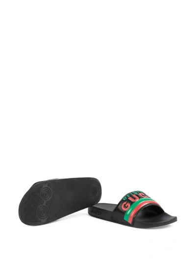 Shop Gucci Original  Embossed Slides In Black