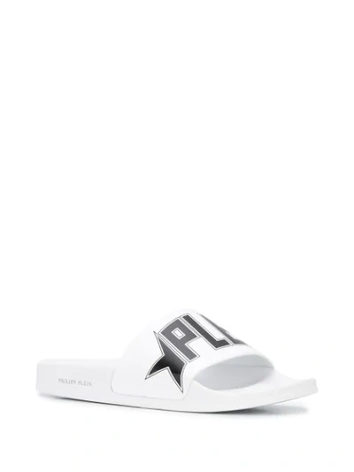 Shop Philipp Plein Logo-print Flat Slides In White