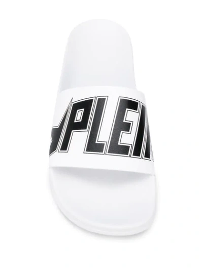 Shop Philipp Plein Logo-print Flat Slides In White