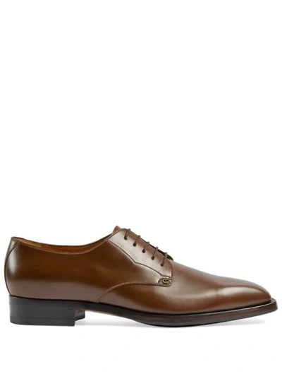 Shop Gucci Leather Lace-up Shoes In Brown