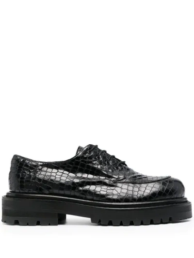 Shop Just Cavalli Crocodile-effect Derby Shoes In Black