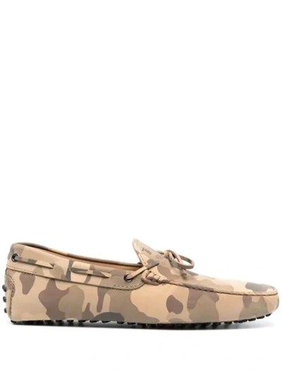 Shop Tod's Camouflage-print City Gommino Loafers In Neutrals