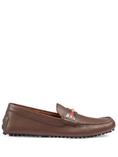 Shop Gucci Interlocking G Web Driving Loafers In Brown