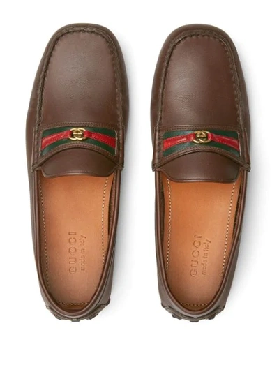 Shop Gucci Interlocking G Web Driving Loafers In Brown