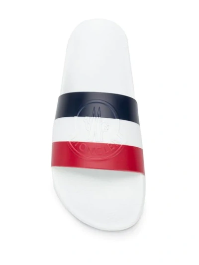 Shop Moncler Striped Slip-on Slides In White