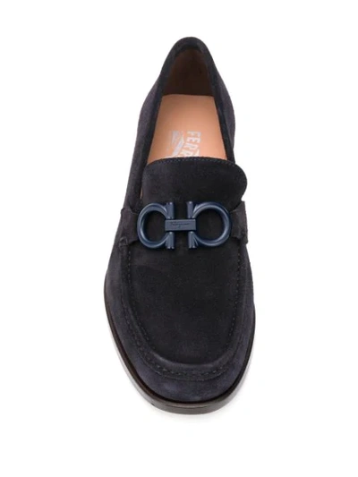 Shop Ferragamo Gancini Logo Loafers In Blue