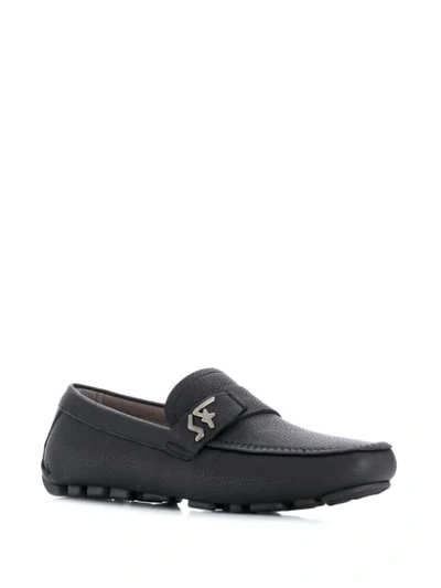 Shop Ferragamo Signature Driver Logo Plaque Loafers In Black