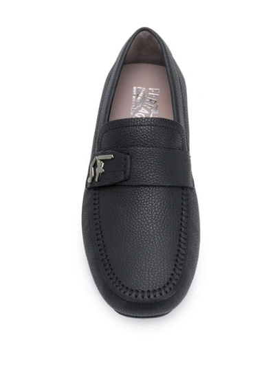 Shop Ferragamo Signature Driver Logo Plaque Loafers In Black