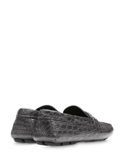 Shop Prada Crocodile-effect Penny-slot Loafers In Grey