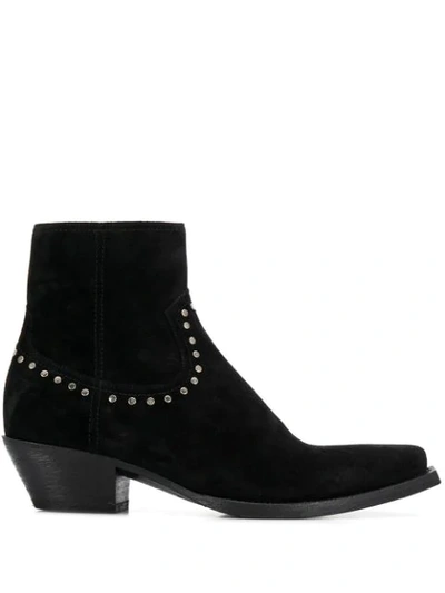 Shop Saint Laurent Lukas Stud Detail Ankle Boots In Black