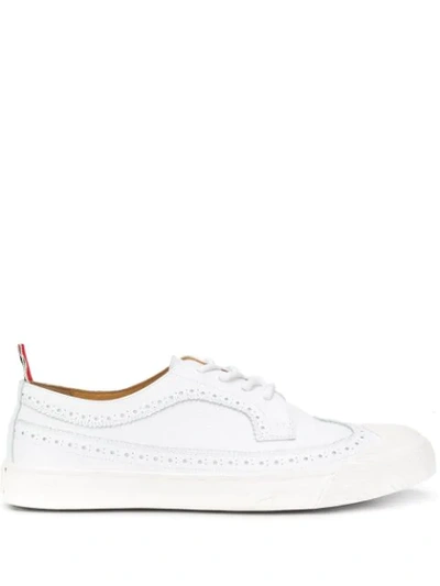 Shop Thom Browne Pebbled Longwing Brogue Sneakers In White