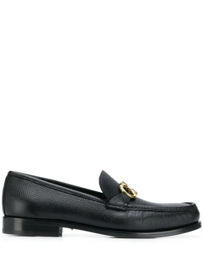 Shop Ferragamo Rolo Leather Loafers In Black