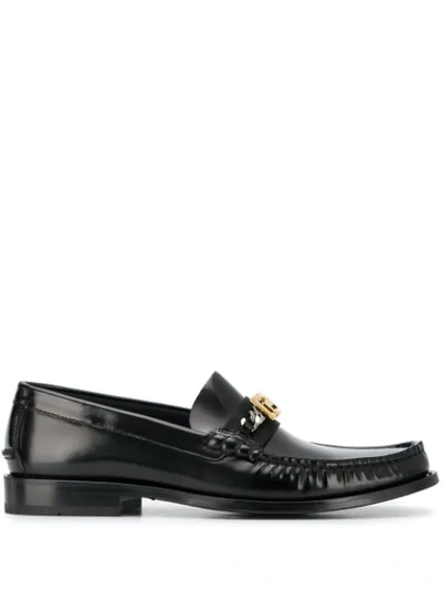 Shop Versace Meander Penny-slot Loafers In Black