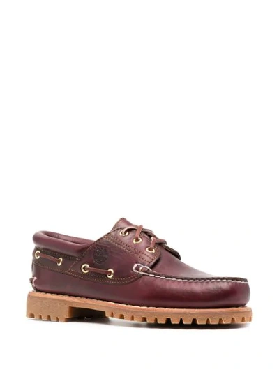 Timberland Men's Authentic Lace Up Lug Sole Boat Shoes Burgundy | ModeSens