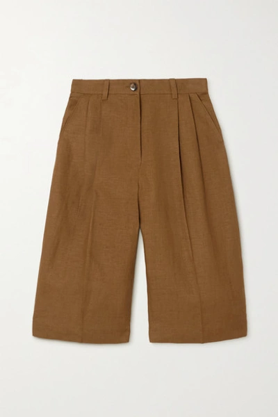 Shop Bouguessa Meera Pleated Linen Shorts In Tan