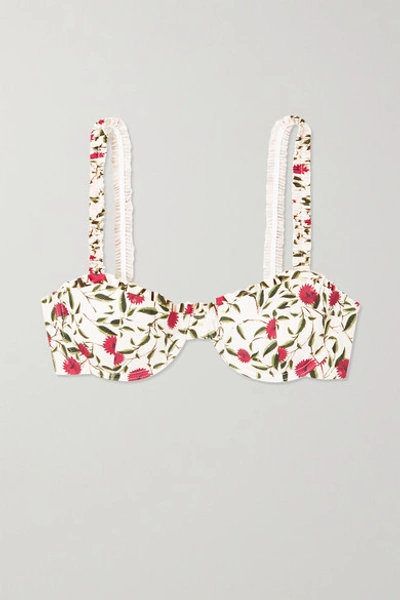 Shop Agua By Agua Bendita Agraz Ruffled Floral-print Underwired Bikini Top In White