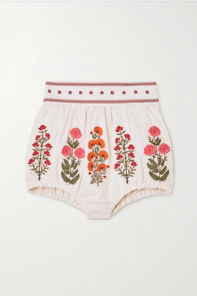 Shop Agua By Agua Bendita Lulo Gathered Embroidered Linen Shorts In White
