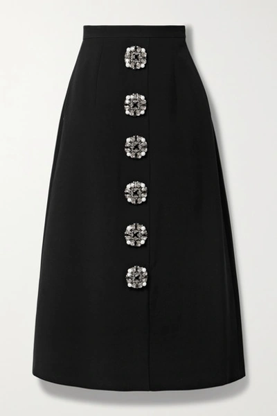Shop Andrew Gn Embellished Crepe Midi Skirt In Black