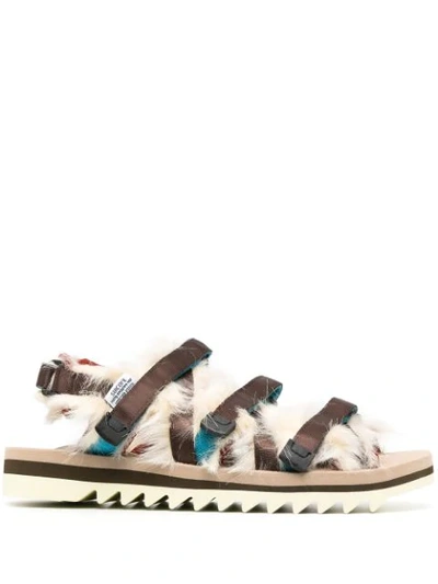 Shop Suicoke Zip-2 Faux-fur Embellished Sandals In Neutrals