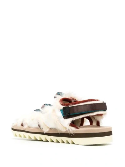 Shop Suicoke Zip-2 Faux-fur Embellished Sandals In Neutrals