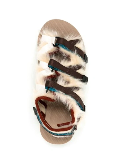 Shop Suicoke Zip-2 Faux-fur Embellished Sandals In Neutrals